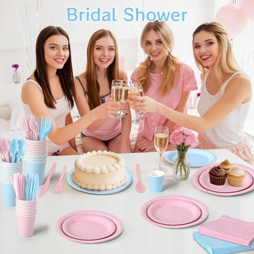 350 Pcs Gender Reveal Disposable Tableware Set for 50 Guests - Image 2