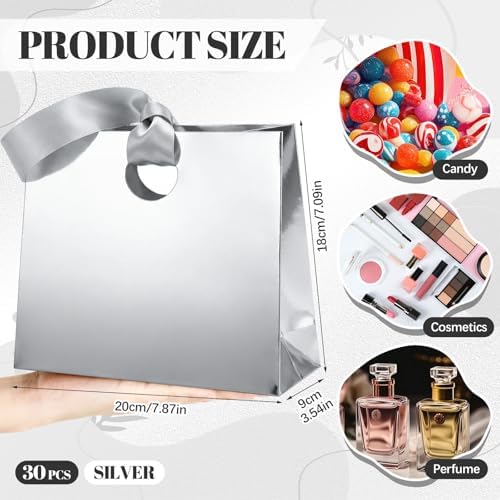 Feifeiya 30 Pcs Small Silver Gift Bags with Ribbon Handles - Image 2