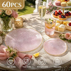 Liacere 60Pcs Pink Plastic Plates-Pink Disposable Plates With Gold Rim-Heavy duty Gold Plates,Water ripples Party Plates Include 30Dessert-Platos,30Dinner-Platos for Wedding & Party & Summer - Image 4