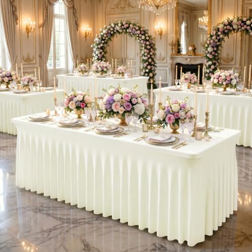 2Pack Ivory Spandex Tablecloth for 8FT Rectangle Table,Table Skirt - Image 7