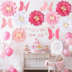 Havawish 16 Pcs Giant Pink Butterfly & Daisy Paper Flowers Hanging Set - Image 5