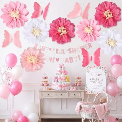 Havawish 16 Pcs Giant Pink Butterfly & Daisy Paper Flowers Hanging Set - Image 5