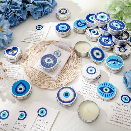 Treela 24 Set Evil Eye Candles Lavender Scented Candle Tins with Lids - Image 2