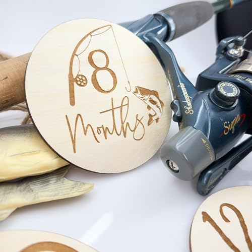 SM Design Baby Milestone Markers Set of 12 + Birth Announcement Sign | Monthly Baby Photo Props | First Year Milestones | Nursery Wall Decor | Hobby Theme (Fishing) - Image 3