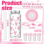 24 Pcs Pink Bow Plastic Cups Daisy Coquette Aesthetic Cup with Lids and Straws 14 oz Reusable Water Bottle Cute Preppy Tumbler with Ribbon for Birthday Bridal Wedding Party Supplies - Image 2