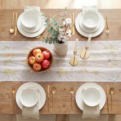 Artoid Mode 6PC Floral Milky White Embroidery Table Runner 120 Inch 10FT - Image 5