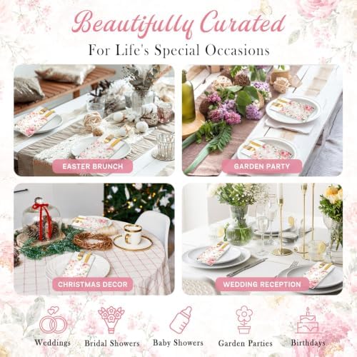 Peony Linen Feel Pocket Napkins for Wedding Party Women Birthday Decor - Image 6