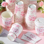 Vesici 60pcs 14oz Pink Disposable Coffee Cups with Lids and Sleeves Pink Toilet Coffee Cups Botanical Floral Paper Cup for Summer Birthday Weddings Bridal Shower Tea Party Supplies - Image 5