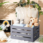 Barydat Wooden Baby Shower Crate Basket with Handle, Gray - Image 6