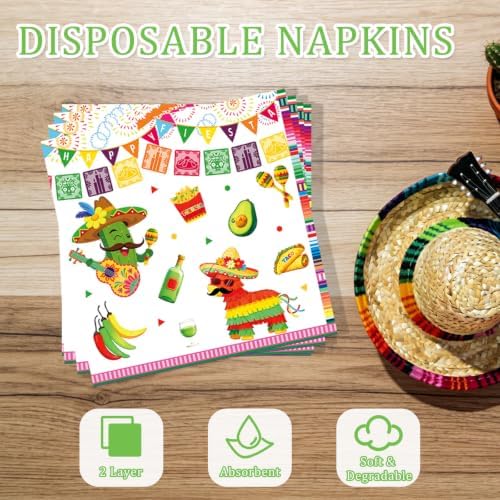 250 Pcs Mexican Fiesta Plates and Napkins, 50 Guests Disposable Cinco de Mayo Party Dinnerware Mexico Tableware Set for Mexican Theme Taco Tuesday Holiday Party Supplies - Image 6