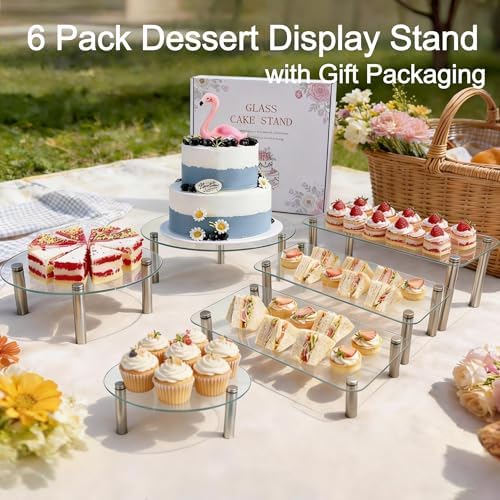 6 Pack Tempered Glass Cake Stands Set 9 11 13 Inch Dessert Display Riser - Image 7