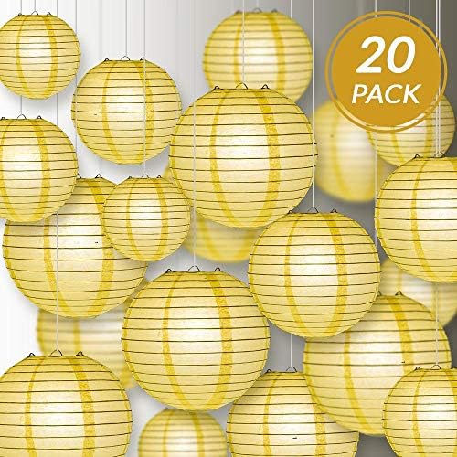 Quasimoon PaperLanternStore.com Ultimate 20-Piece Lemon Yellow Paper Lantern Party Pack - Assorted Sizes of 6, 8, 10, 12 Inch (5 Round Lanterns Each) for Weddings, Birthday, Events and Decor - Image 2