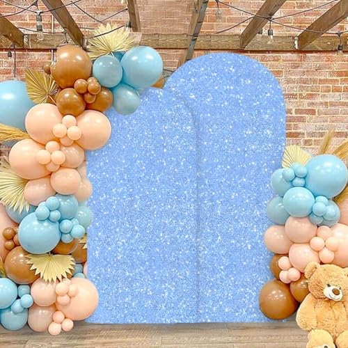 MODFUNS Sequin Arch Covers Baby Blue Arch Cover Set of 3 Wedding Arch Cover 6ft 6.6ft 7.2ft Glitter Spandex Arch Cover Balloon Arch Stand Cover Round Top Arch Backdrop Cover for Baby Bridal Shower - Image 5