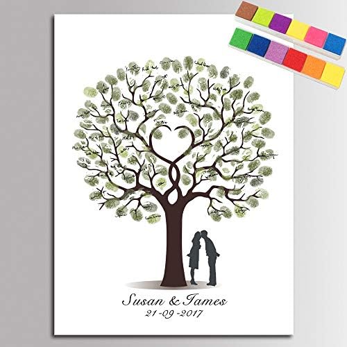 DIY Wedding Guest Book for Couple, Personalized Wedding Gift Fingerprint Tree Guest Signing Book Alternative with Ink Pads for Anniversary Party Decorations-80x120cm by Unknown
