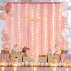 10ft x 10ft Baby Pink Backdrop Curtain with Lights String for Parties,2 Panels Sheer Tulle Curtain Wedding Photo Backdrop with Lights for Baby Shower Birthday Party Ceremony Home Decorations - Image 2