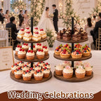 Cupcake Stand, 3 Tier Wood Cake Stands Rustic Cupcake Tower, Round Tiered Tray Stand for Dessert Table Display, Industrial Wooden Serving Stand Wedding, Graduation and Baby Shower (Zhong 2Pack) - Image 4
