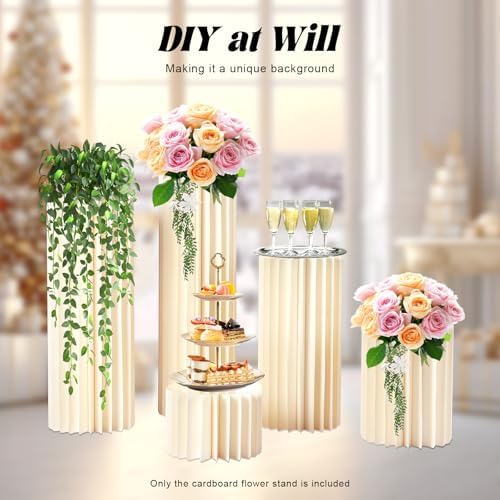 Wedding Centerpieces Cardboard Vases, Set of 5 Flower Vase Flowers Stand for Party Tables Decorations, Foldable Cardboard Tall Cake Pedestal Stand Pillar, for Wedding Birthday Baby Shower Party Decor - Image 4