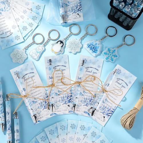 145 Pcs Baby It’s Cold Outside Baby Shower Favors for Guests, Winter Wonderland Retractable Ballpoint Pens, Keychains, Thank You Cards, Gift Bags, Gender Reveal Party Souvenirs Bulk Party Prizes - Image 4