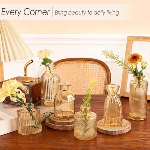 UPBUD Gold Glass Bud Vases Set of 36, Mini Flower Vase for Centerpieces, Small Amber Bud Vases in Bulk for Wedding Decorations, Vintage Vase for Table, Recepetion, Home Décor - Image 7