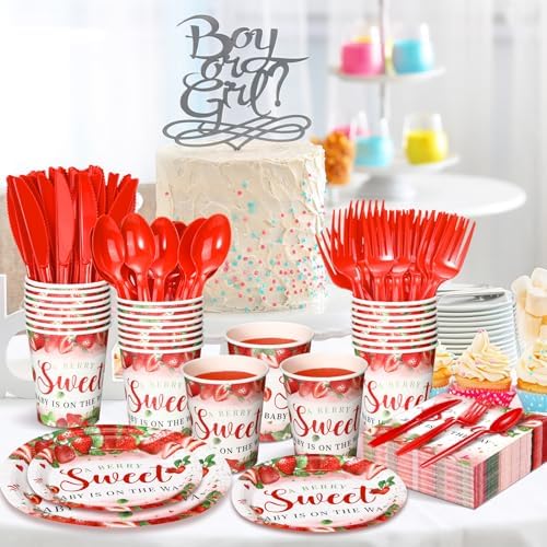 Dandat 350 Pcs Baby Shower Set, Strawberry, Red - Image 2