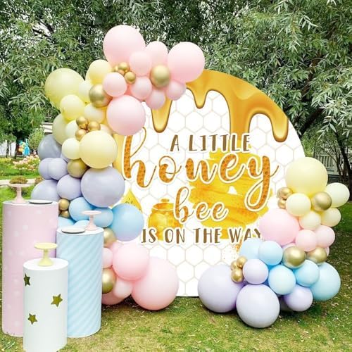 Leyiyi 5x5ft Little Bee Baby Shower Round Backdrop Cover A Little Bee is on The Way Baby Shower Party Decorations Banner Cute Honey Bee Honeycomb Round Background for Gender Reveal Birthday Party - Image 2