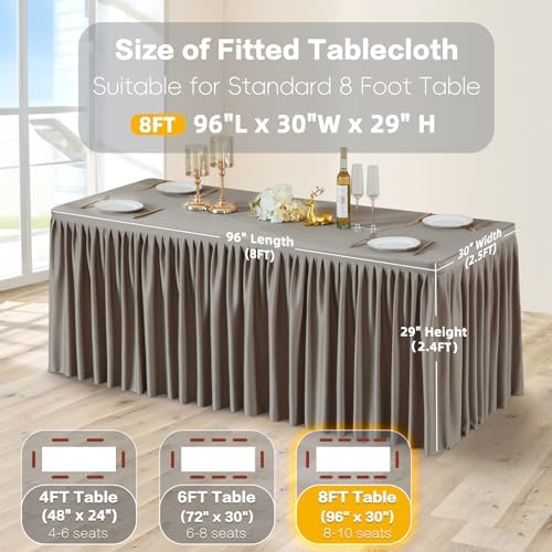 Wish Care Natural Polyester Table Clothes for 4 Foot Rectangle Tables, Wrinkle Free Fitted Table Cover with Pleated Ruffle Table Skirt for Birthday Party Wedding Trade Show Event Display - Image 5