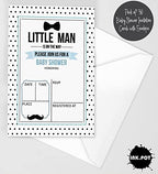 Pack of 30, Boy Baby Shower Party Collection, Baby Shower Invitation Cards, Fill in the Blank Invites WIth Envelopes, Little Man Theme Party Supplies - Image 2