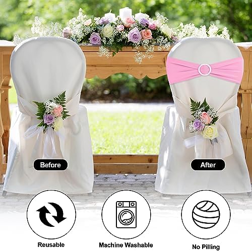 Pink Chair Sashes 50 Pack Spandex Stretch Chair Band Sashes with Buckles for Folding Chairs Wedding Party Reception Baby Shower Events Banquet Decorations - Image 4