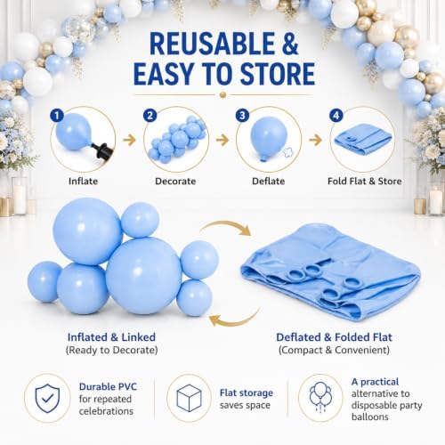 Reusable Inflatable Balloon Garland Arch Kit, Linked PVC Balloons (Rose Red) - Image 6