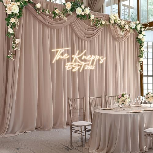 20ft x 10ft Taupe Backdrop Curtain Drapes, Wrinkle-Free Sheer Chiffon Fabric Photo Backdrop Panels for Wedding Arch Party Ceremony Stage Photo Backgrounds - Image 6