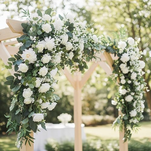 HUAHUA Mixed Artificial Eucalyptus Leaves Stems Bulk,Fake Greenery Plants Faux Silver Dollar Eucalyptus Leaves for DIY Bouquets Centerpiece Floral Arrangement Home Wedding Decor (120, Green/White) - Image 6