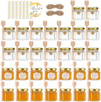 2 oz 30 Pack Mini Glass Honey Jars with Wood Dippers & Gold Lids by BIGIVACA
