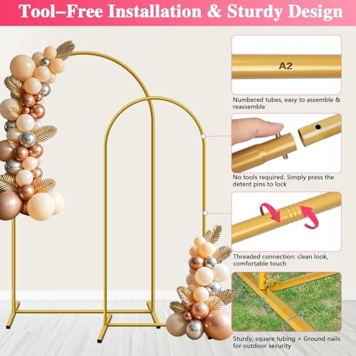 Metal Arch Backdrop Stand, Set of 2 (7.2ft/6ft), Wedding Arch Stand - Image 4