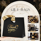 Feifeiya 30 Pcs Thank You Gift Bags with Ribbon Handles 7.87 x 3.54 x 7.09 Inch Paper Candy Gift Bags with Gold Foil Printed for Appreciation Birthday Wedding Bridal Baby Shower Party Favors(Black) - Image 2