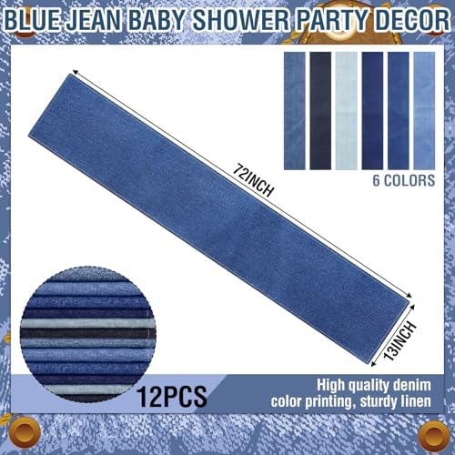 12 Pcs 72 x 13'' Blue Jean Baby Shower Table Runner Decorations - Image 2