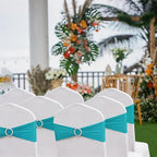 50 Pack Spandex Turquoise Chair Sashes for Wedding Chair Bows Bands Buckles - Image 6