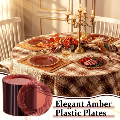 IOOOOO 100 Pcs 10" Clear Amber Plastic Dinner Plates for Weddings & Party - Image 3
