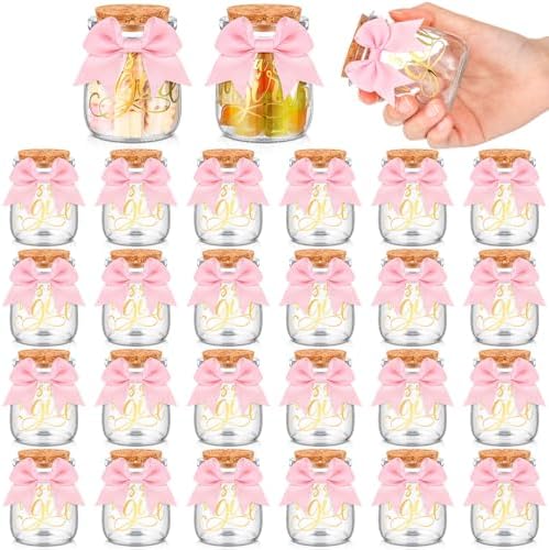 Funnymoom 24 Sets Baby Shower Bottles Favors for Guests Glass 100 ml Milk Jar with Ribbons and Stickers Decorations for Gender Reveal Newborn Centerpiece Party Favor(Pink,It's A Girl) by Funnymoom