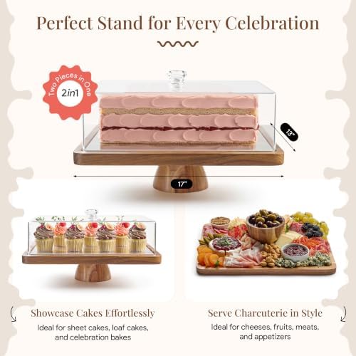 HOMESPHERE Acacia Wood Cake Stand with Lid, 2-in-1 Charcuterie Board, 17x13 - Image 2