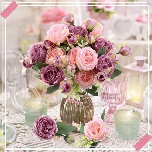 8 Bundles Artificial Peony Centerpiece Flowers,Pink, Dark Pink - Image 3