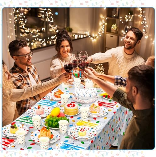 Funnymoom 452 Pcs Christmas Party Decorations for 50 Guests, Colorful Christmas Lights Paper Plates Napkins Cups Tablecloth Cutlery Straws Disposable Tableware Set for Xmas Holiday Party Supplies - Image 6