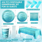 Funnymoom 452 Pcs Ocean Sea Birthday Party Decorations Include Ocean Waves Paper Plates Napkins Cups Tablecloth Cutlery Straws Sea Theme Party Supplies for Birthday Baby Shower - Image 2