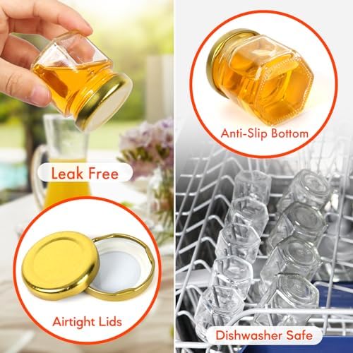 AuroTrends 1.5oz Mini Hexagon Honey Jars 60-Pack with Lids & Dippers - Image 2