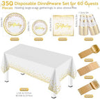 Nosiny 352 Pcs White and Gold Party Supplies Gold Dot Plastic Plates Cups Napkins Tablecloths Forks Knives Spoons Disposable Party Dinnerware Set Serve 50 Guests for Birthday Wedding Decorations - Image 2