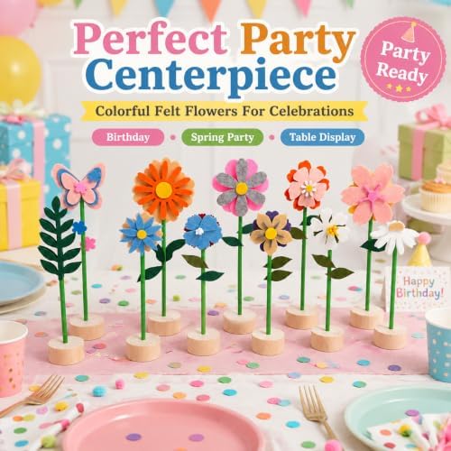 11 PCS Double‑Sided Wildflower Decorations with Wooden Base felt flowers - Image 6