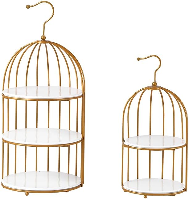 Gold Bird Cage Cupcake Stand Set, 2-Piece 3-Tier and 2-Tier Acrylic Dessert Display Trays, Metal Serving Stands for Wedding, Birthday, Baby Shower, Tea Party and Buffet Table Decor by AIJIDIWO