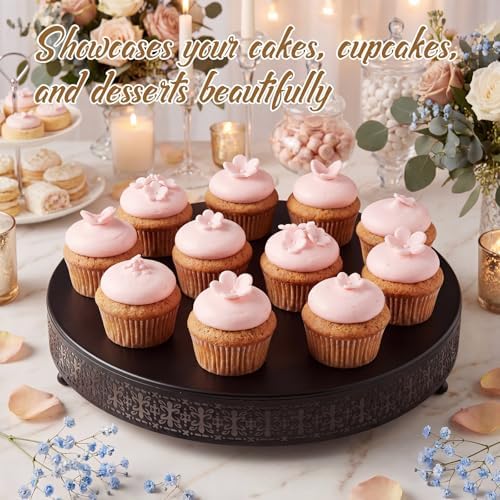 Wenqik Black Metal Cake Stand 18 Inch with Cutting & Spatula - Image 5