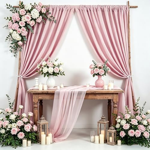 Dusty Rose Backdrop Curtains 20ftx8ft Wedding Polyester Photo Drapes - Image 5