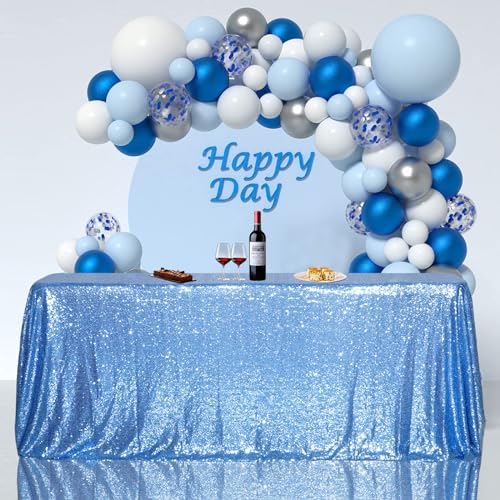 SquarePie Sequin Tablecloth 90x132 Inch Baby Blue for Wedding Party - Image 2