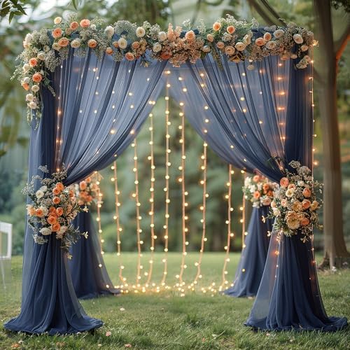 20×10ft Navy Blue Tulle Backdrop Curtain with Lights String for Parties, Sheer Photo Backdrop Curtains for Wedding Party Photography Background - Image 6